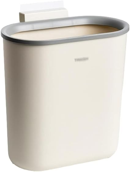 Beige Mini Hanging Trash Can for Kitchen Cabinet Door - Under Sink Garbage Bin for Bathroom & Wall Mounted Waste Container - 0
