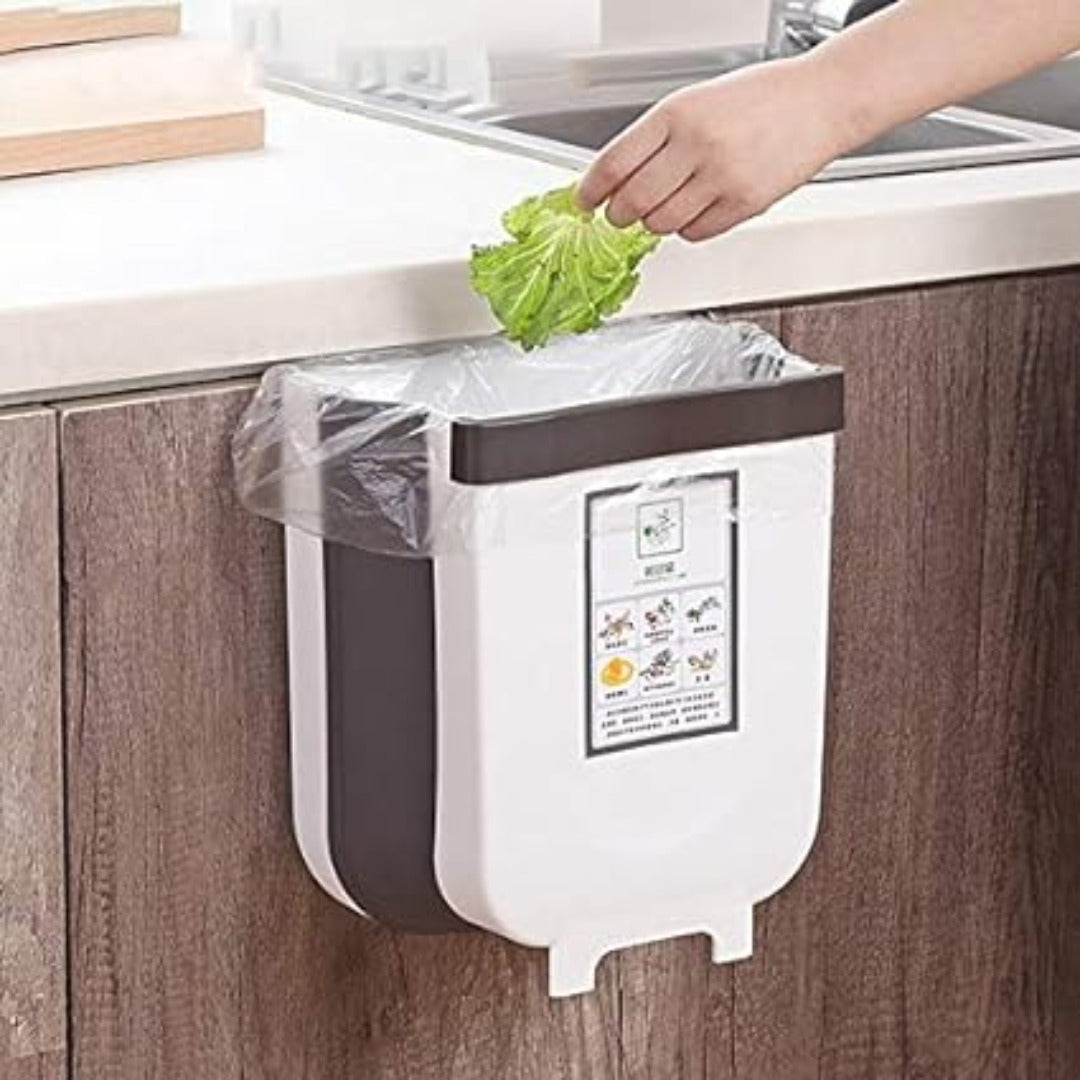 Space-Efficient White Hanging Kitchen Trash Bin: Foldable Design | Springs Street
