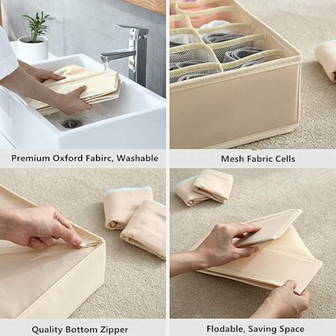 Beige Foldable Box Compact, Washable Organizer for Underwear and Socks | Springs Street
