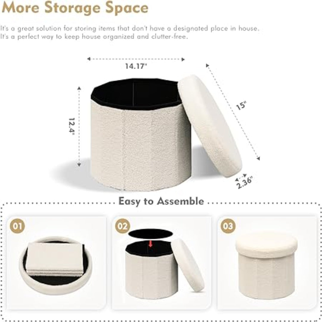 White Folding Storage Ottoman -  Footstool Seat with Removable Lid | Springs Street