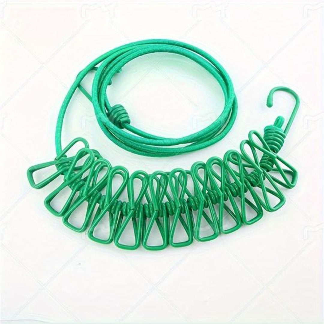 Buy green Windproof Elastic Clothesline featuring durable clips