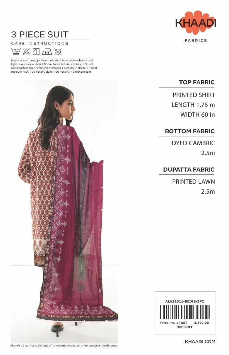 KHAADI 3PC LAWN | PRINTED: 08