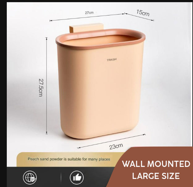Beige Mini Hanging Trash Can for Kitchen Cabinet Door - Under Sink Garbage Bin for Bathroom & Wall Mounted Waste Container